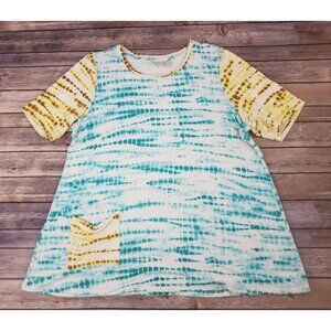 Logo‎ Lounge Top Blouse Women Size XL Multi Color Tie Dye Short Sleeve Pocket